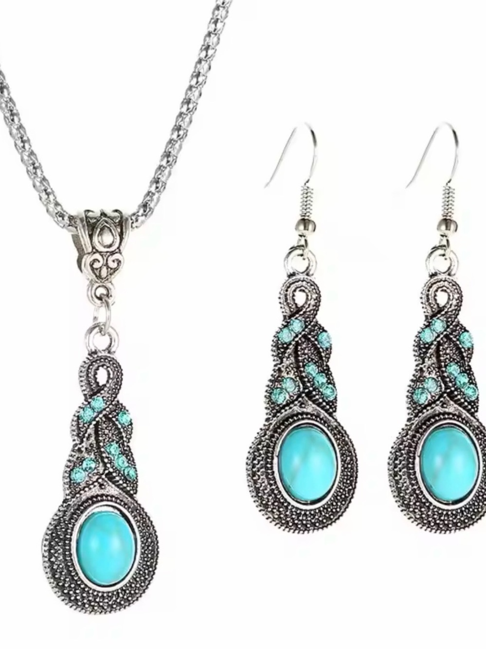 Turquoise Silver-Tone Pendant Necklace & Earrings Set